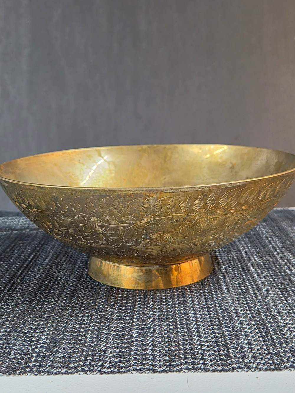 Floral Engraved Brass Bowl with Decorative Floral Pattern Design